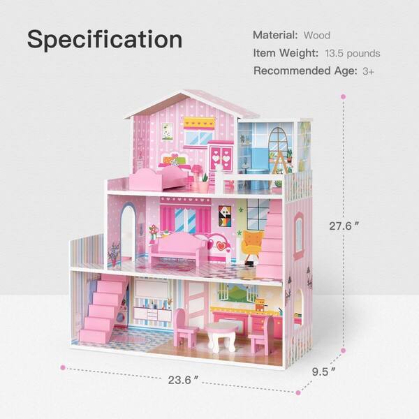 MDF Wooden Dreamy Dollhouse, Gift for Kids TOY-CYEL-152 - The Home Depot