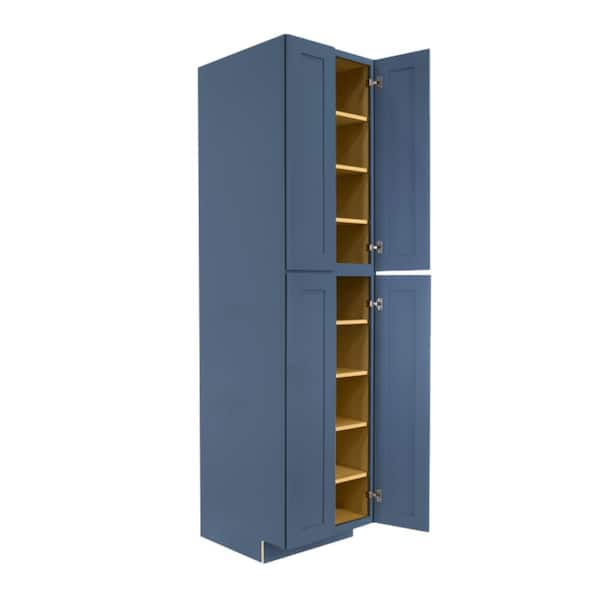 LIFEART CABINETRY Lancaster Blue Plywood Shaker Stock Assembled Tall Pantry Kitchen Cabinet 30 in. W x 84 in. D H x 27 in. D