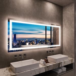 78 in. W x 32 in. H Rectangular Frameless LED Wall Mounted Bathroom Vanity Mirror