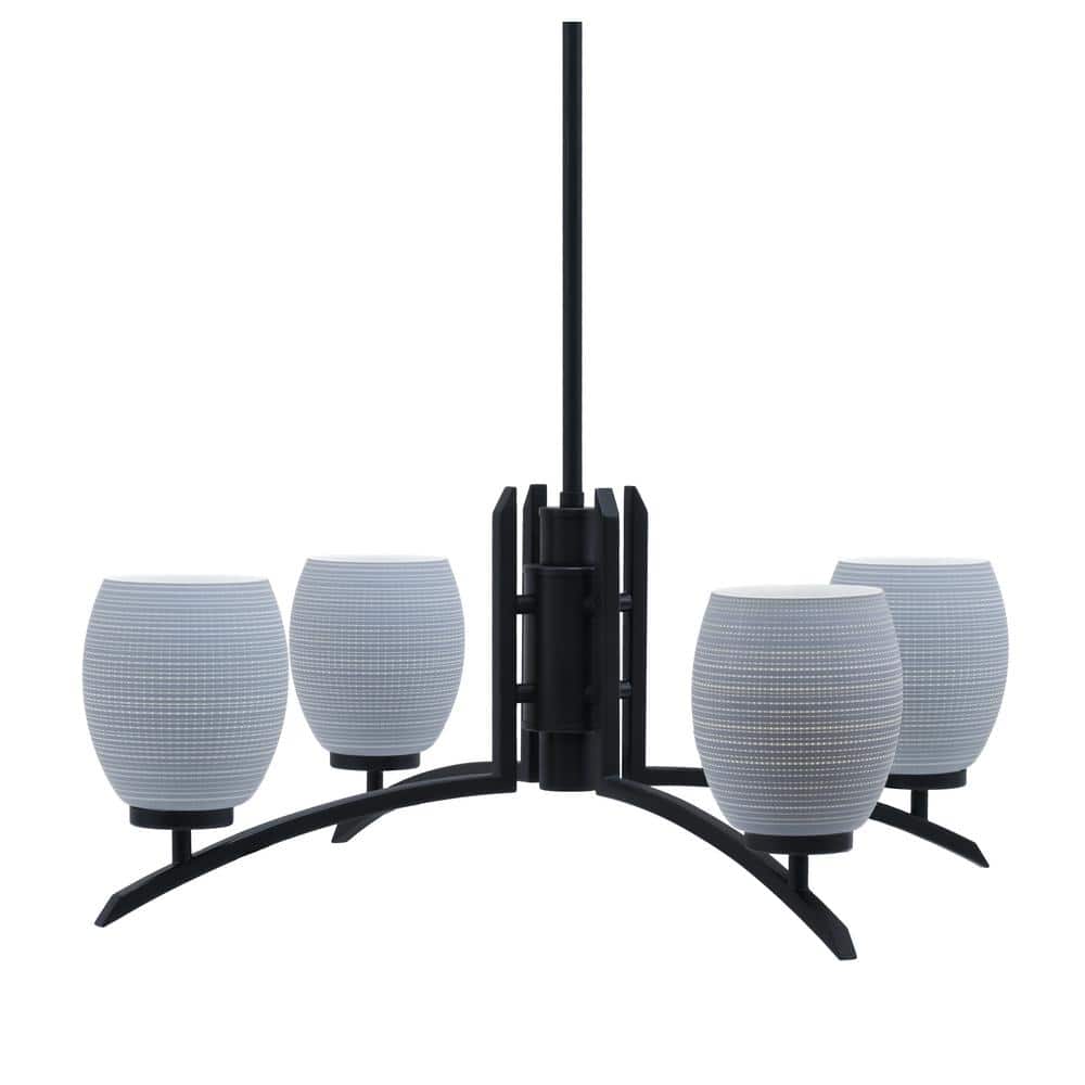 Siena 26.75 in. 4 Light Matte Black Chandelier with Gray Matrix Glass Shade