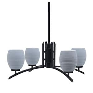 Siena 26.75 in. 4 Light Matte Black Chandelier with Gray Matrix Glass Shades