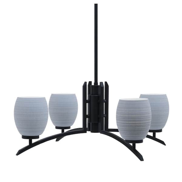 Unbranded Siena 26.75 in. 4 Light Matte Black Chandelier with Gray Matrix Glass Shades
