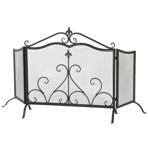 Avex Black Iron 3-Panel 54 in. Fireplace Screen with Graceful Arch-top Structure and Delicate Metal Scrollwork