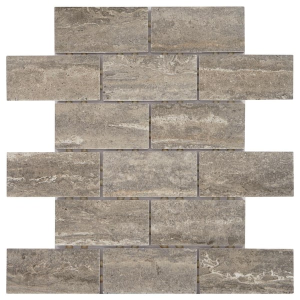 Daltile Stonehollow Smoky Taupe 12 in. x 12 in. x 6.35 mm Ceramic Brick Joint Mosaic Floor and Wall Tile (0.83 sq. ft./Each)