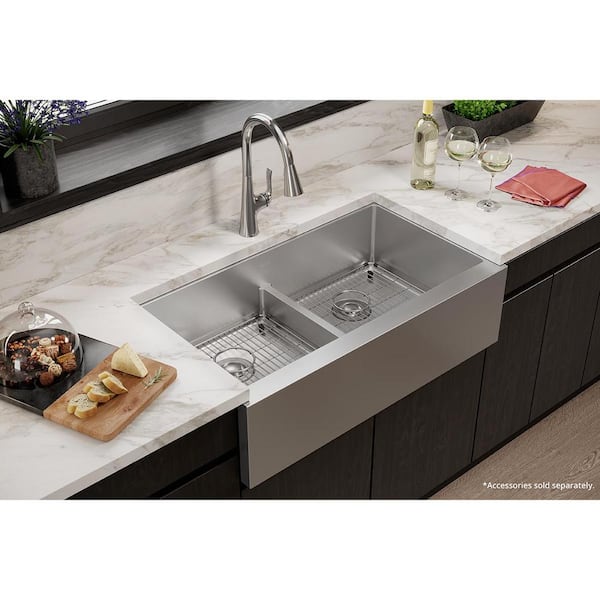 Crosstown 36 in. Tall Farmhouse/Apron-Front Double Bowl 16-Gauge Stainless Steel Kitchen Sink Only