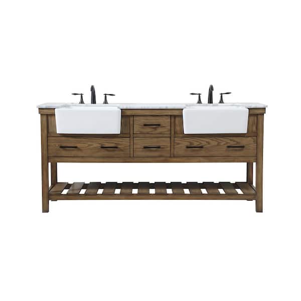 Unbranded Simply Living 72 in. W x 22 in. D x 34.125 in. H Bath Vanity in Driftwood with Carrara White Marble Top