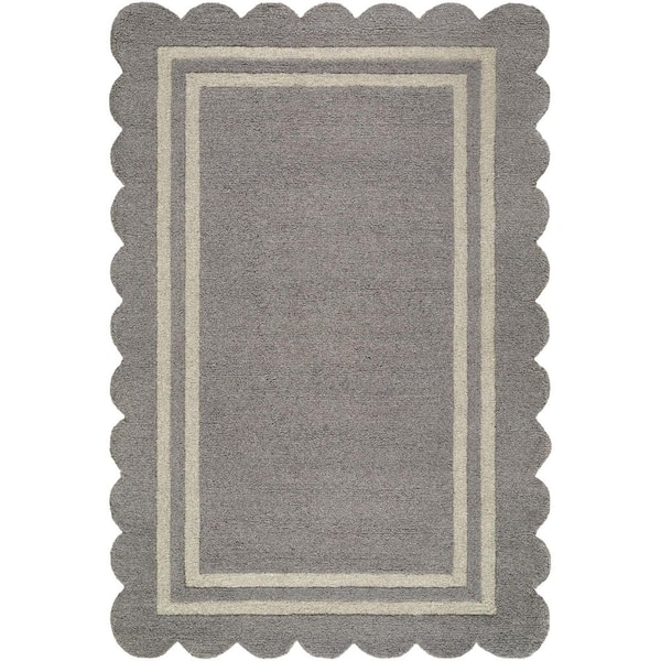 Scalloped Gray Modern Border 9 ft. x 12 ft. Area Rug