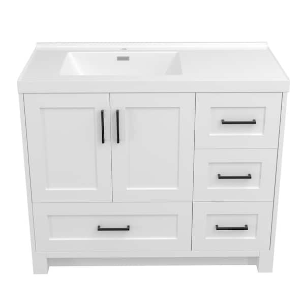 Zeafive 42 in. Solid Wood Left Single Sink Freestanding Bath