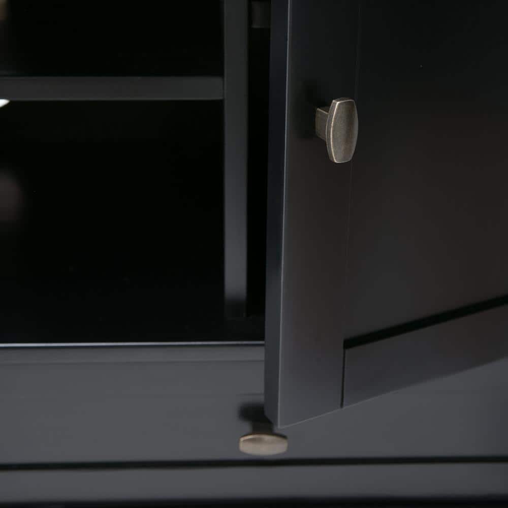 Black Solid Wood TV Media Stand with Cabinets for 50-inch TVs