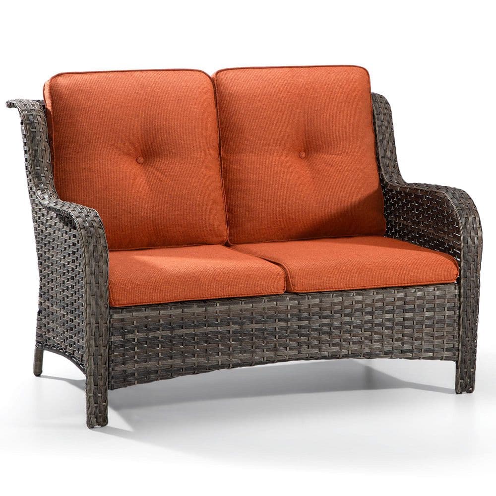 Brown Wicker Outdoor Couch Patio Loveseat Deep Seating with Orange Cushions price history on PriceWatchPro