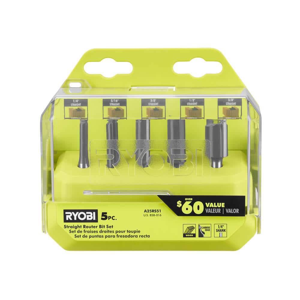 RYOBI Straight Router Bit Set (5-Piece) A25RS51 - The Home Depot