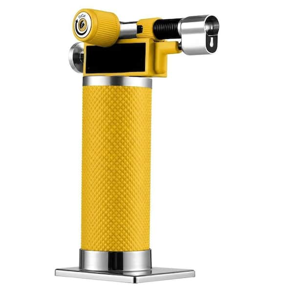 Metal, Yellow Butane Torch Lighter with Dual Flame, Adjustable Flame, Refillable, For Baking (Butane Not Included)