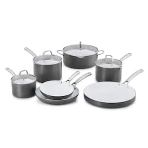 Classic 11-Piece Hard-Anodized Aluminum Ceramic Nonstick Cookware Set in Black and White