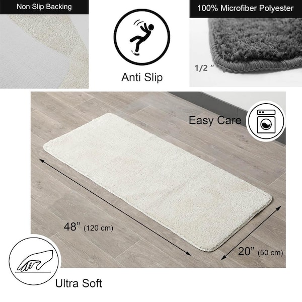 Off White 20 in. x 48 in. Polyester Microfiber Bath Mat Runner Rug