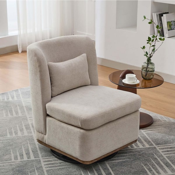 Unbranded Beige Chenille 360° Swivel Chair Modern Upholstered Accent Chair Cozy Armless Single Sofa Chair