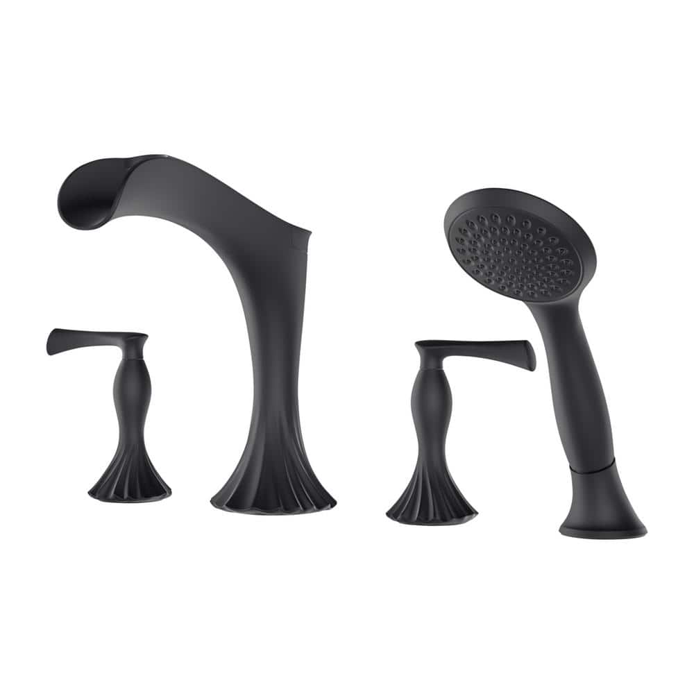 Matte Black Metal Roman Tub Faucet with Hand Shower