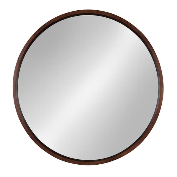 Medium Round Walnut Brown Contemporary Mirror (30 in. H x 30 in. W)
