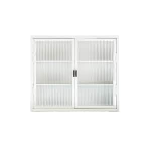 27.6 in. W x 9.1 in. D x 23.6 in. H Bathroom Storage Wall Cabinet in White with Haze Glass Door and 2 Shelves