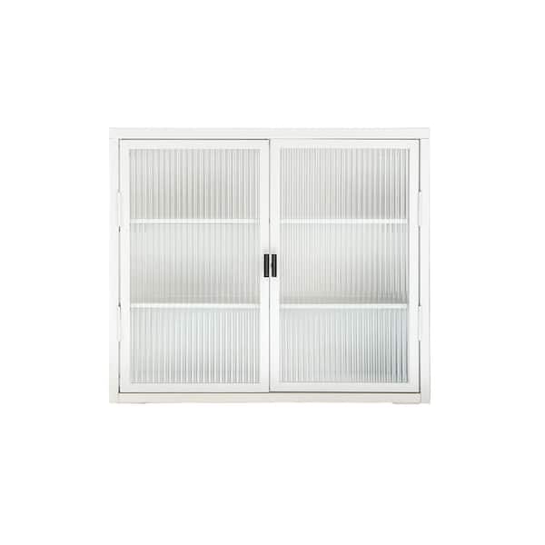 Bnuina 27.6 in. W x 9.1 in. D x 23.6 in. H Bathroom Storage Wall Cabinet in White with Haze Glass Door and 2 Shelves
