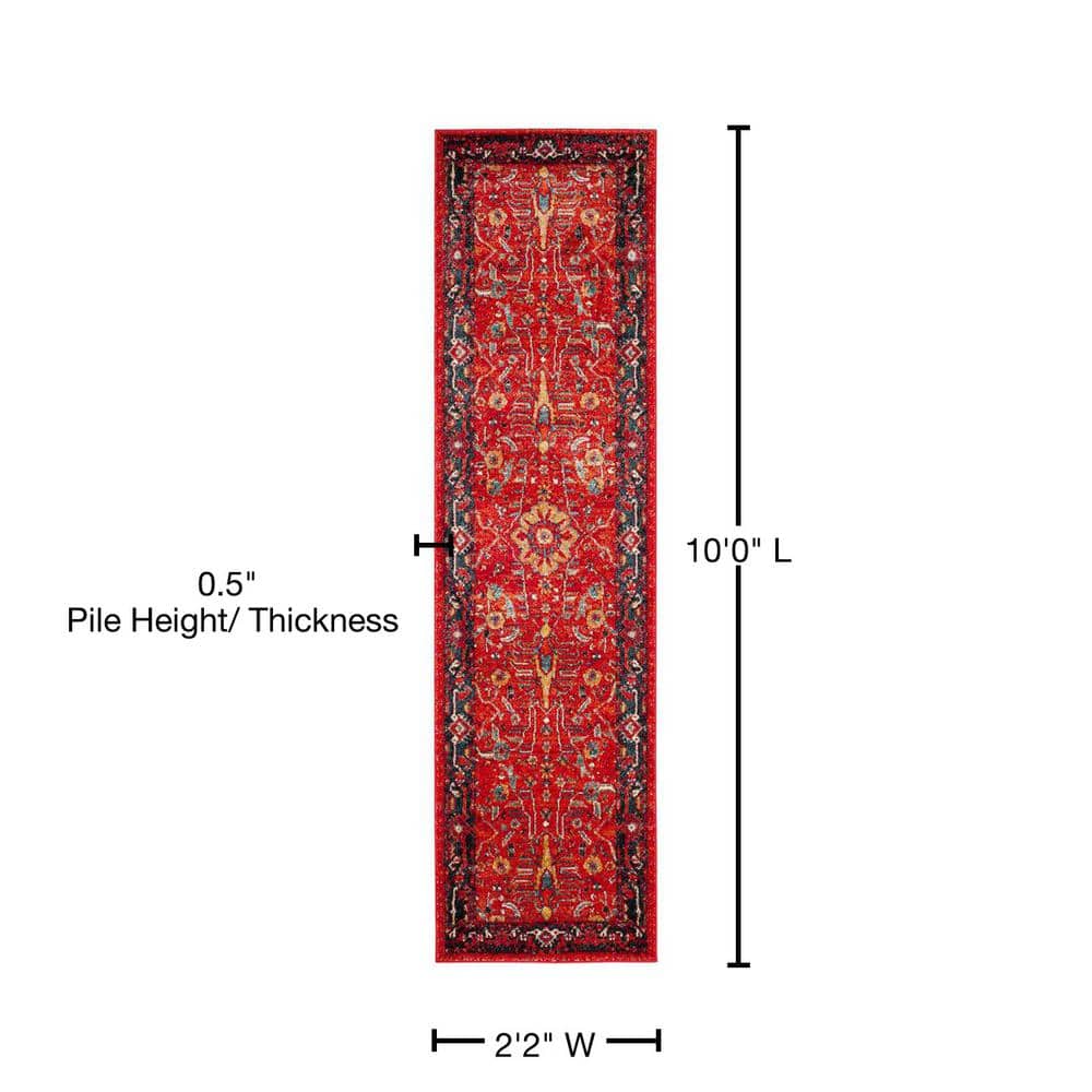 Lorelai Navy and Orange Floral Synthetic 26" Easy-Care Runner Rug