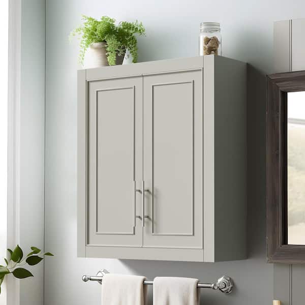 26 in. Tall Gray Wood 2-Shelf Wall-Mounted Bookcase with Storage