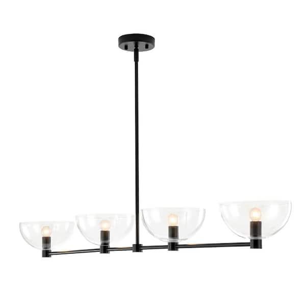 Malak 4-Light Modern Simple Bowl Design Linear Kitchen Island Pendant Light with Clear Glass Shades