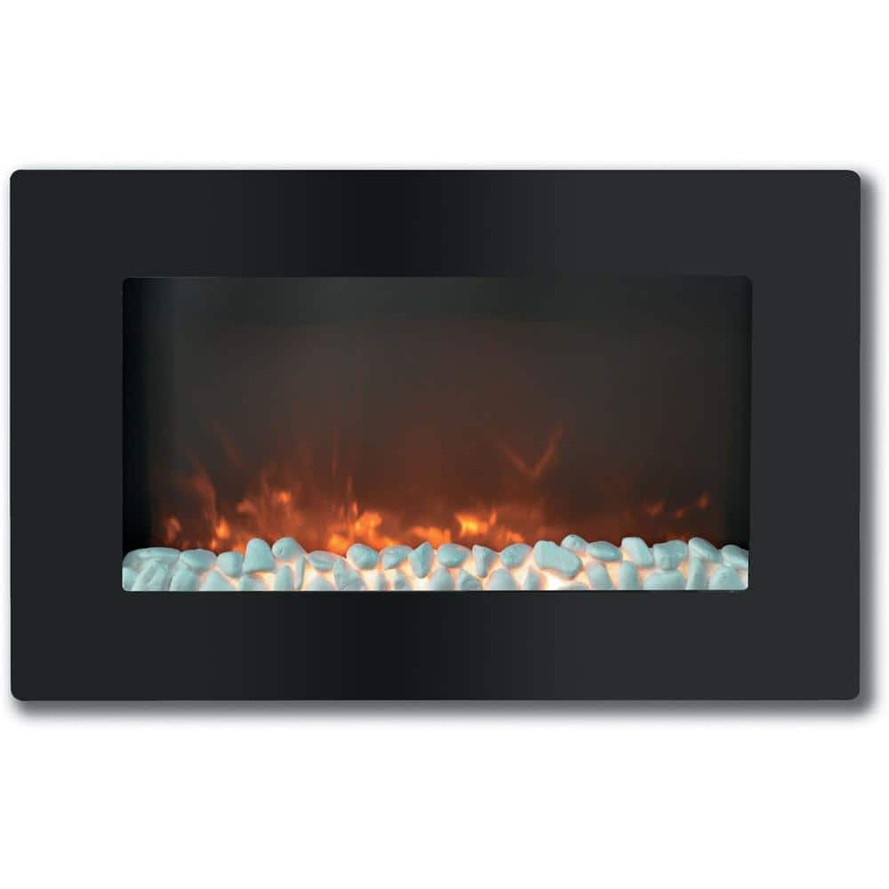 Callisto 30 in.Wall Mount Flat Panel Electric Fireplace Heater with Remote in Realistic Flames in Crystal Rocks in Black -  Cambridge, CAM30WMEF-1BLK