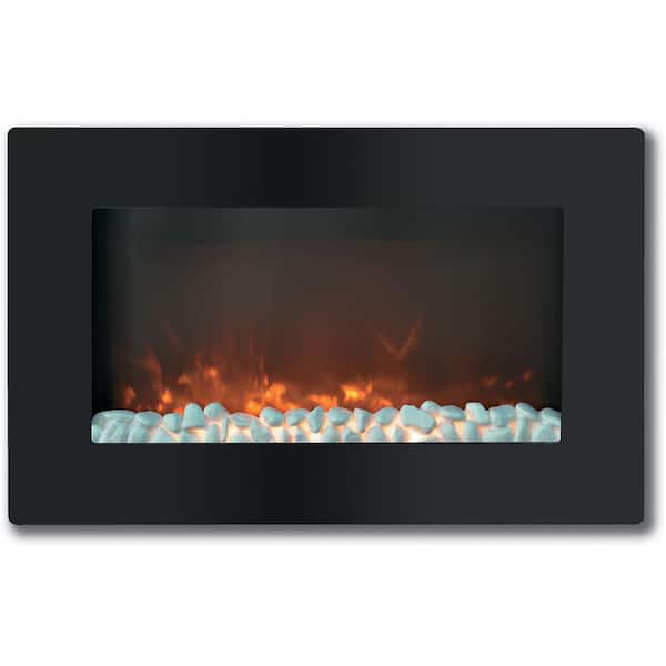 Cambridge Callisto 30 in.Wall Mount Flat Panel Electric Fireplace Heater with Remote in Realistic Flames in Crystal Rocks in Black