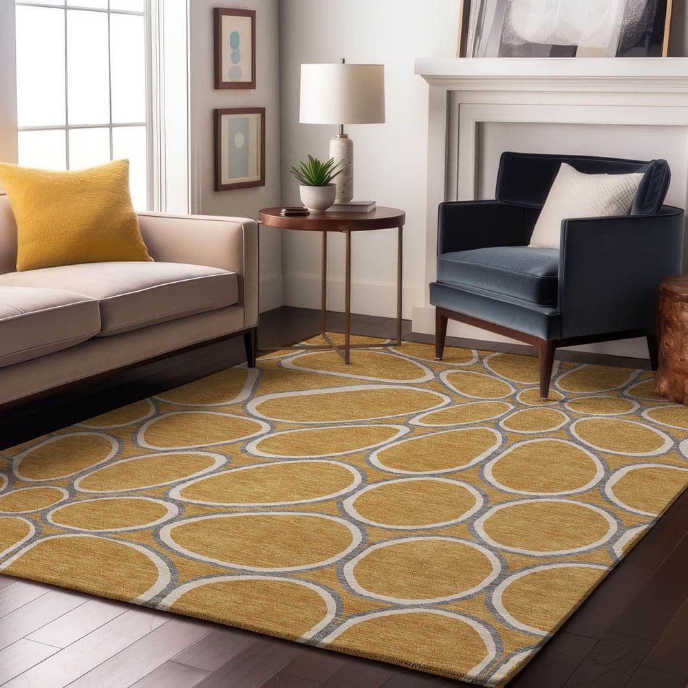 Mayfield Premium Machine Washable Abstract AMF1041 Gold 9 ft. x 12 ft. Area Rug price history on PriceWatchPro
