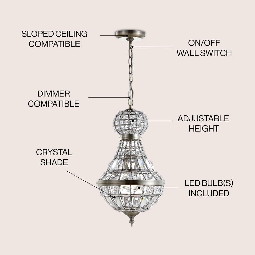 Regina 12" Antique Brass Crystal Empire LED Chandelier