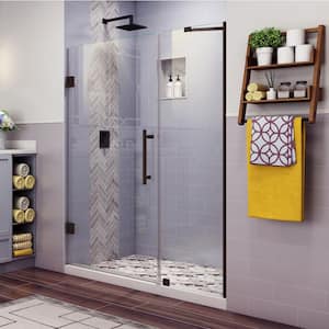 Belmore 36.25 in. to 37.25 in. x 72 in. Frameless Hinged Shower Door with Frosted Glass in Bronze