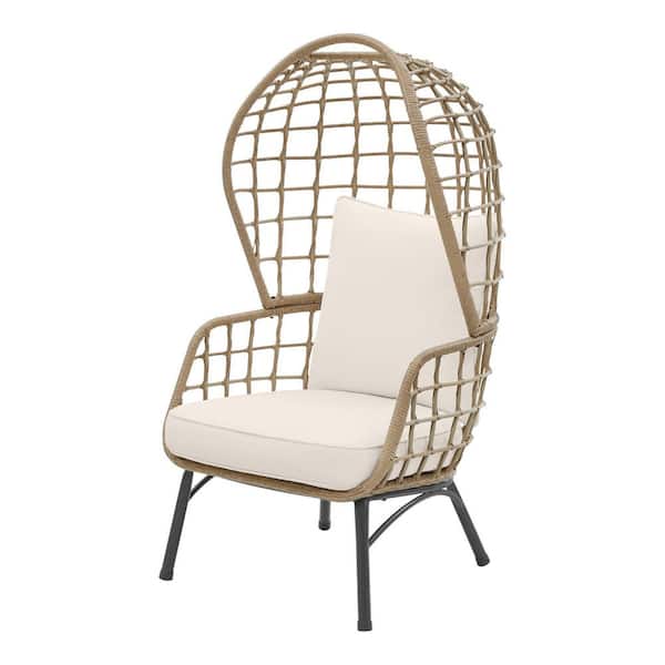 Hampton Bay Melrose Park Blonde Open-Weave Wicker Outdoor Patio Chair with CushionGuard Almond Biscotti Cushions