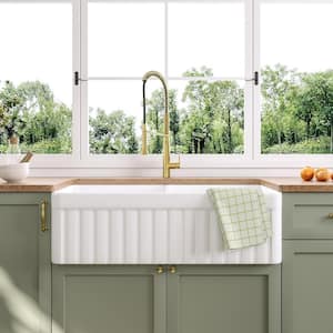 33 in. Farmhouse Apron Front Double Bowl Kitchen Sink in White Fireclay, Grids and Strainer Included