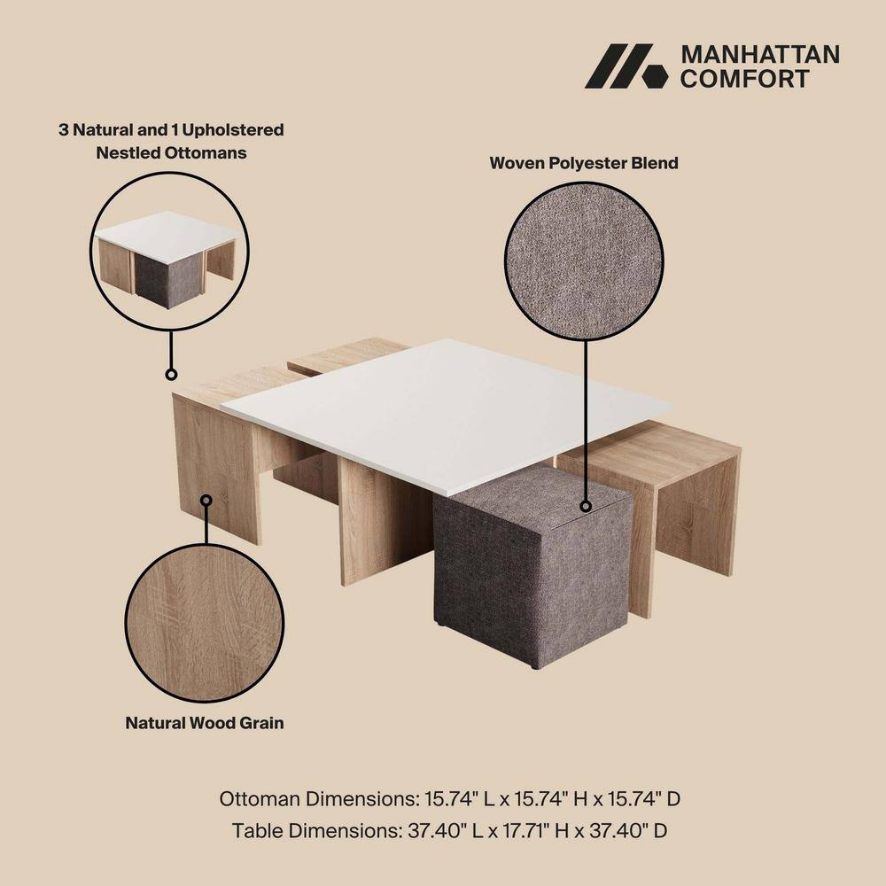 Haley Natural and Beige Nested Coffee Table with Ottoman Set