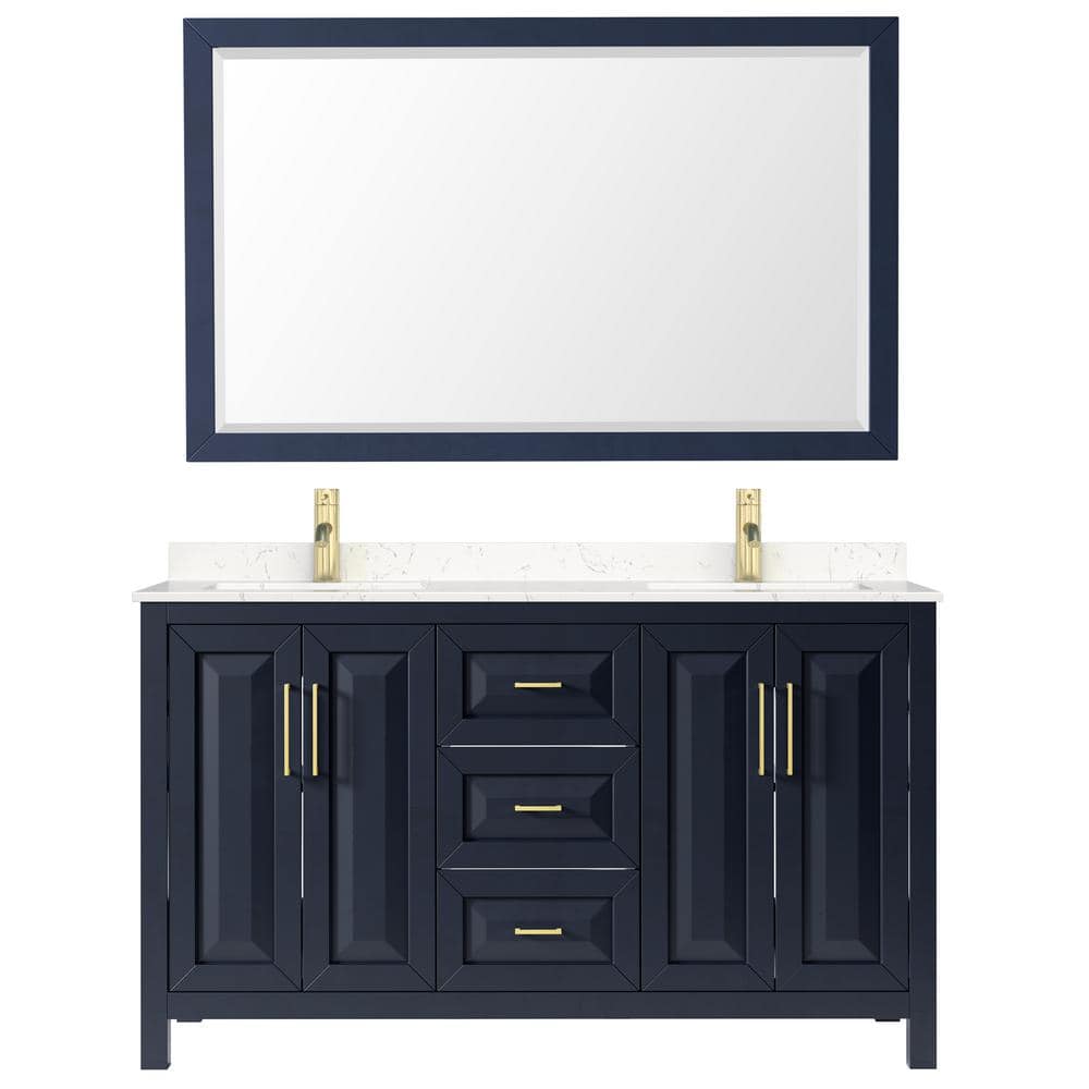 Daria 60 in. W x 22 in.D Double Vanity in Dark Blue w/ Cultured Marble Vanity Top in Light-Vein Carrara w/ Basins&Mirror price history on PriceWatchPro