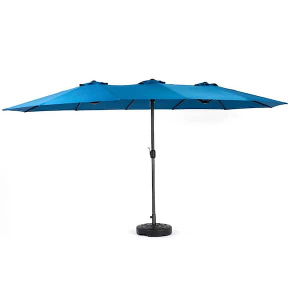 14.8 ft. Double-Sided Rectangular Large Outdoor Market Sun Patio Umbrella in Blue with Heavy-Duty Steel Frame and Crank