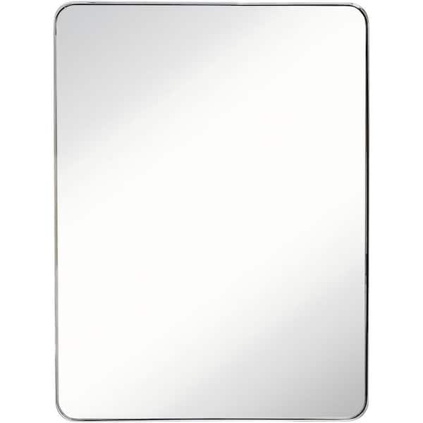 30 in. W x 20 in. H Rectangular Framed Wall Bathroom Vanity Mirror in Brushed Silver
