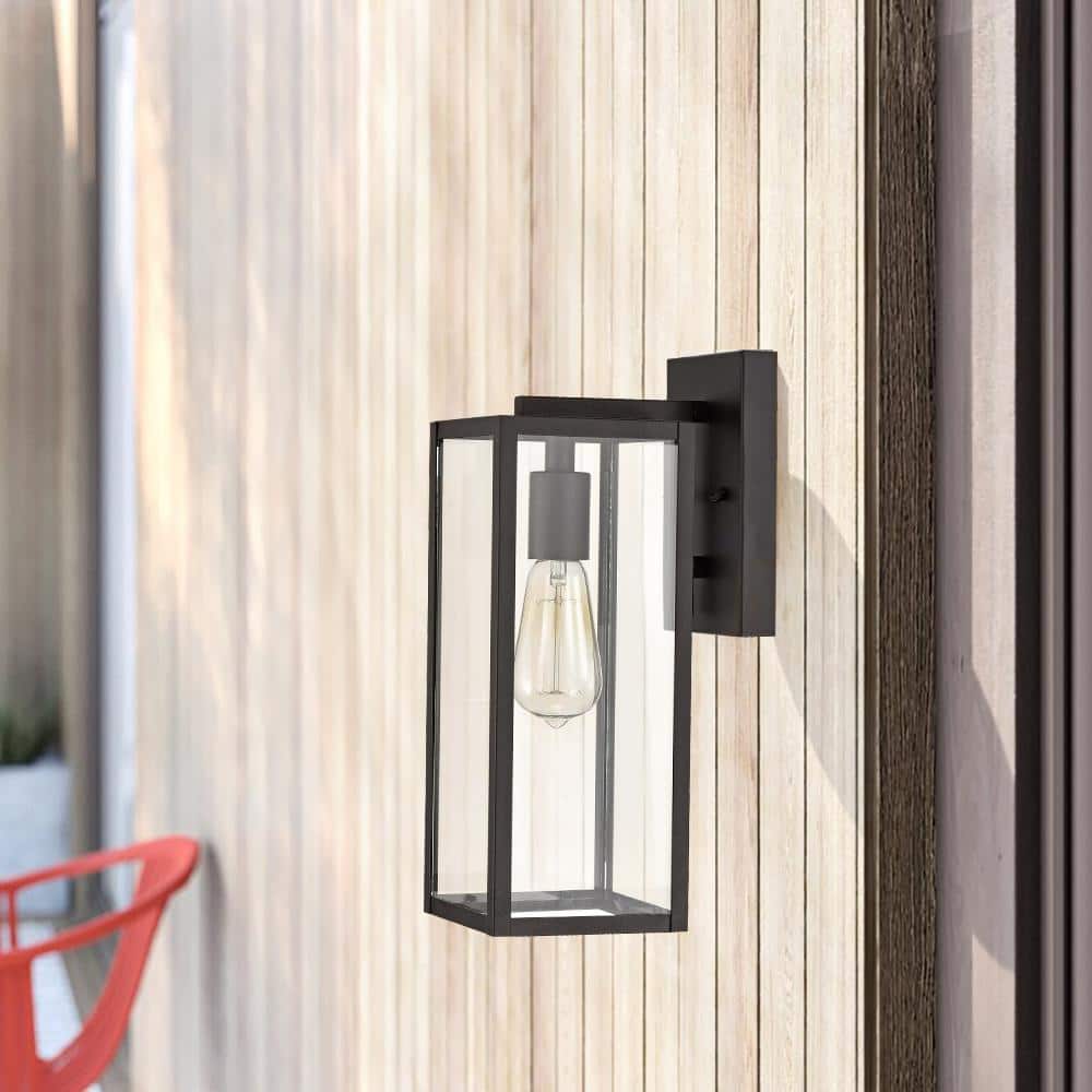 Modern Black Iron Outdoor Lantern Sconce with Clear Glass
