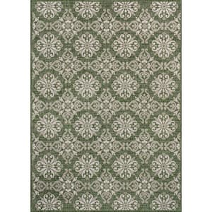 Amora Traditional Mediterranean Tile Design Green/Cream 8 ft. x 10 ft. Indoor/Outdoor Area Rug