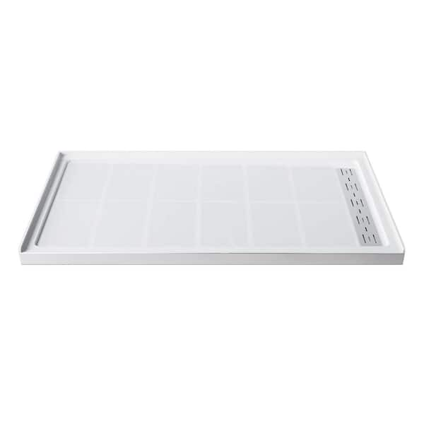 ELEGANT 48'' L x 32'' W x 4'' H Shower Base Pan in White Center Drain  Non-Slip Stainless Steel Shower Drain Cover Included 