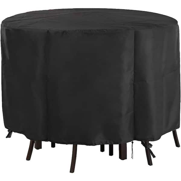 Shatex 33 in. Black Durable Waterproof Weather-Resistant Round Ottoman/Coffee Table Cover