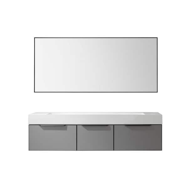 ROSWELL Vegadeo 72 in. W x 19.7 in. D x 19.7 in. H Single Sink Bath Vanity in Grey with White Integral Sink Top and Mirror