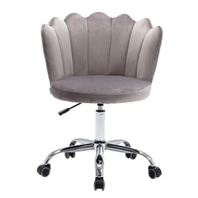 Cozy Gray Velvet Swivel Shell Office Chair Height Adjustable Accent Chair with 360° Castor Wheels