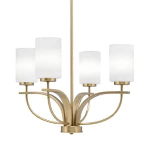 Olympia 4-Light Uplight Chandelier New Age Brass Finish 4 in. White Muslin Glass