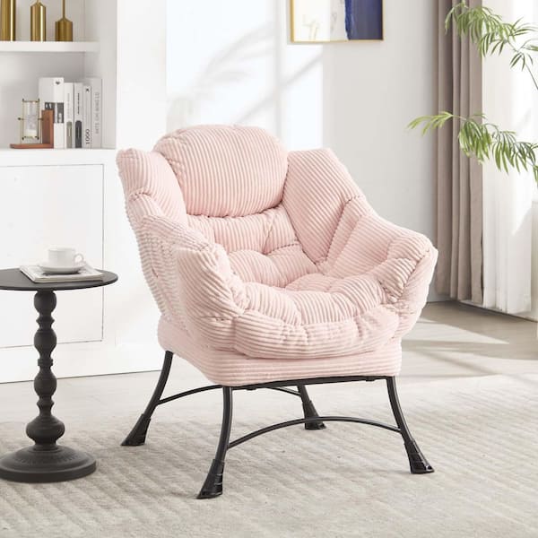 カナデモノ 椅子　Linen Round Lounge Chair - Pink Pink Cotton Modern Accent Arm Chair with Ottoman Soft Lazy Chair