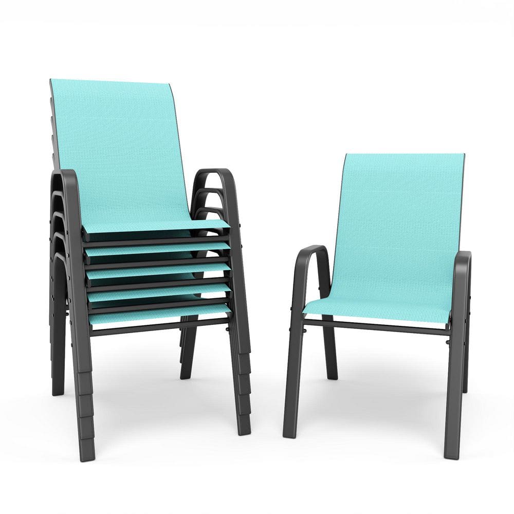 Stackable Metal Outdoor Bar Stool Patio Dining Chairs, Teslin Fabric Rust-Resistant Metal Frame, Sky Blue (6-Pack) price history on PriceWatchPro