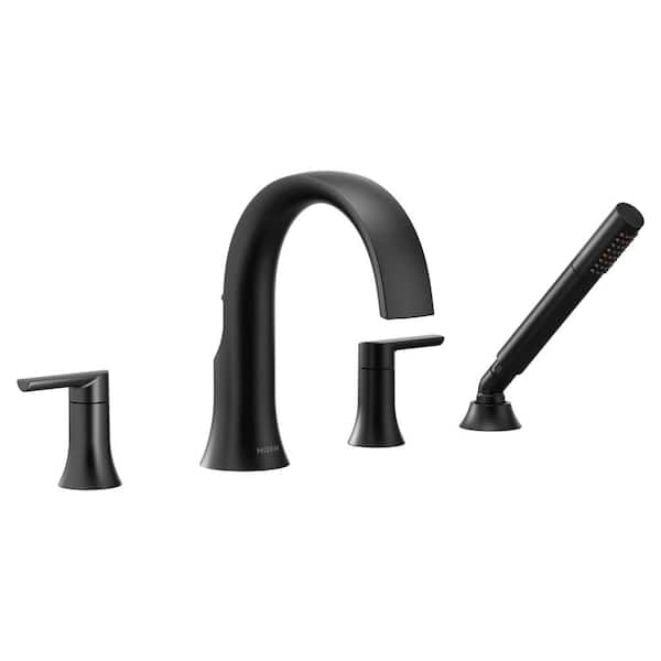 MOEN Doux 2-Handle Deck Mount Roman Tub Faucet Trim Kit with Hand Shower in Matte Black (Valve Not Included)