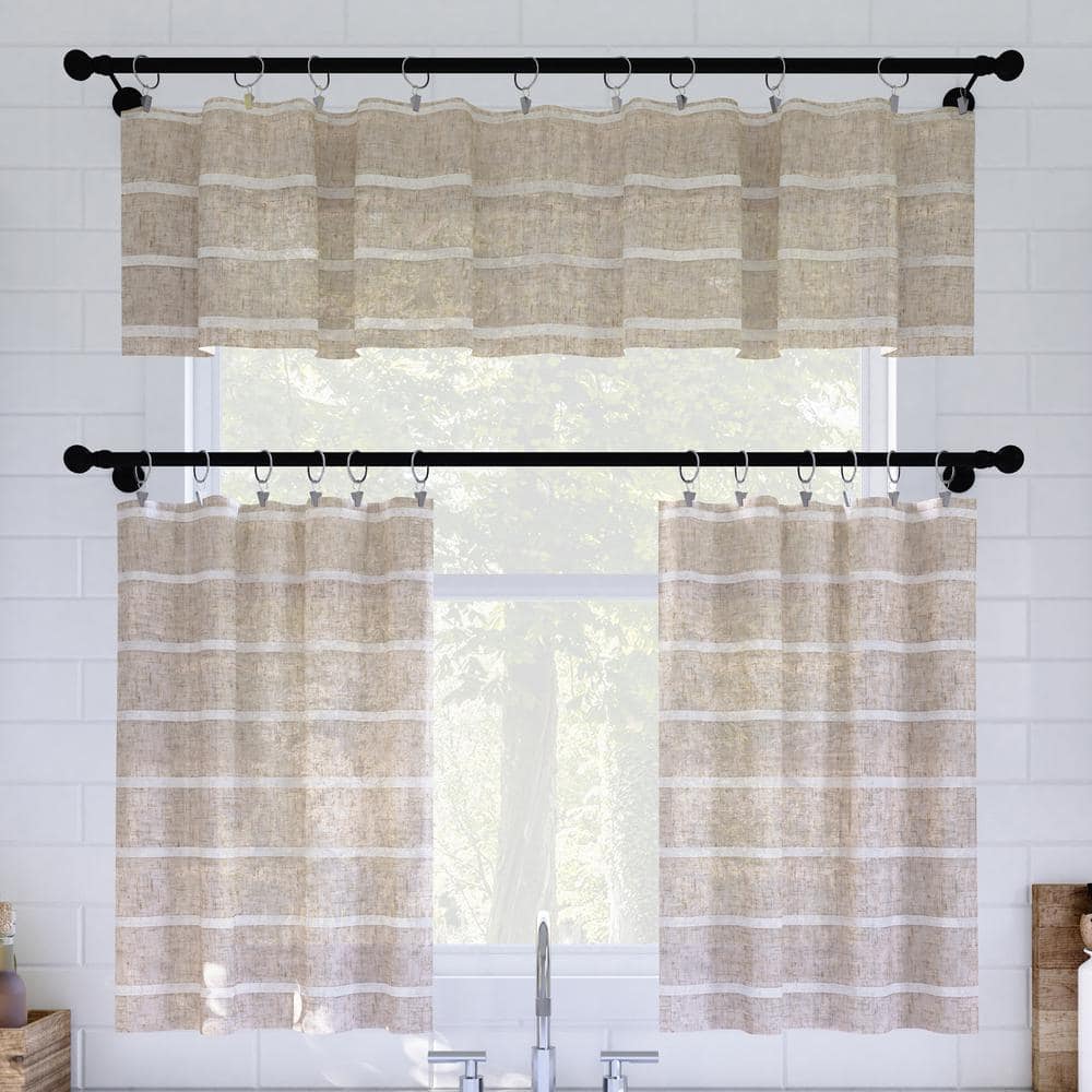 Natural Linen Blend Sheer Cafe Curtain Pair, 52" x 24"