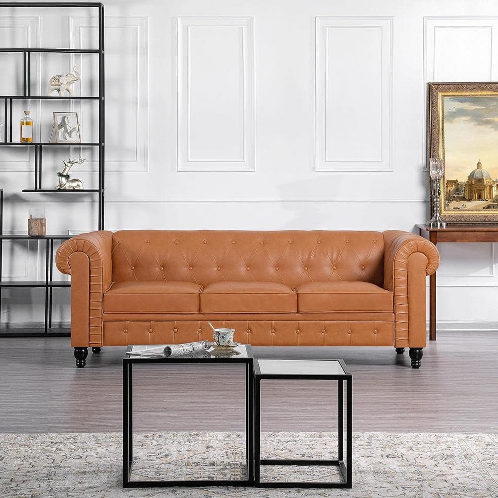 HOMESTOCK Emery Loveseat, Caramel, Air Leather 89400W - The Home Depot