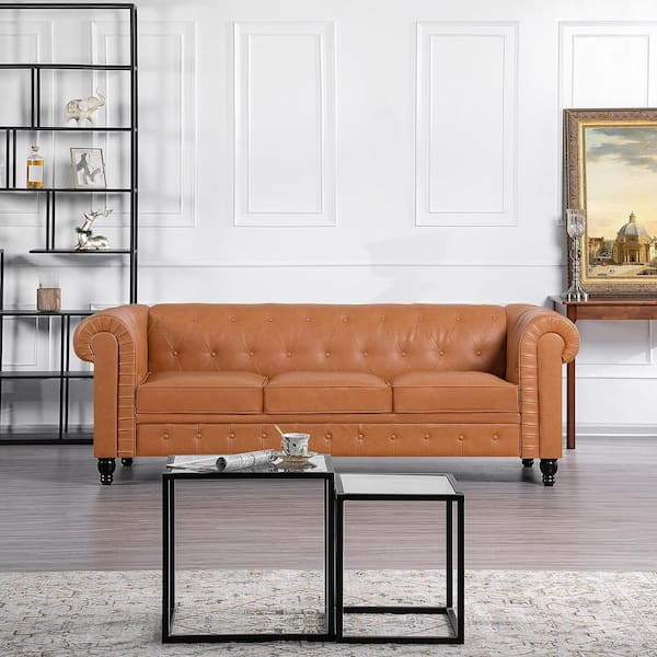 HOMESTOCK Emery Loveseat, Caramel, Air Leather